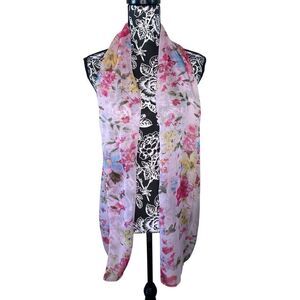 Sheer Pink Floral Lightweight Scarf Wrap Shawl Spring Summer Soft Romantic